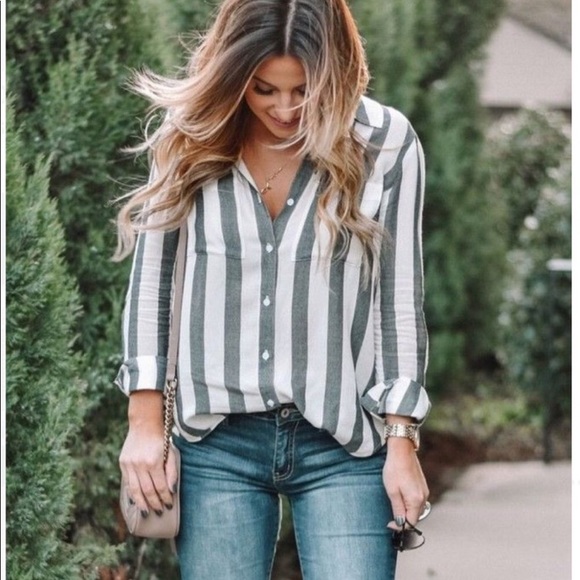 bp Tops - BP The Perfect Shirt Gray & White Stripes